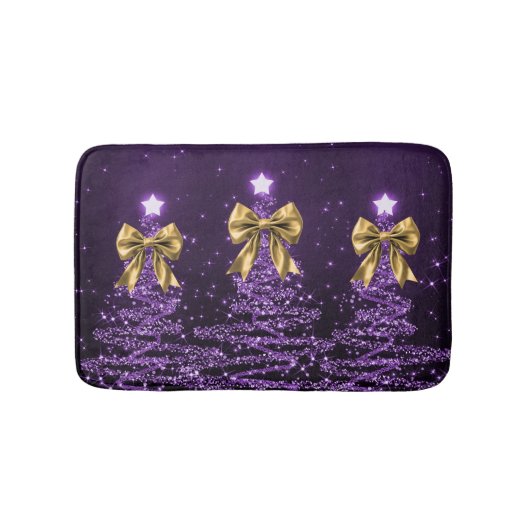Christmas Sparkling Trees Purple Faux Gold Bow Badematte (Vorderseite)