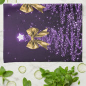 Christmas Sparkling Trees Purple Faux Gold Bow Geschirrtuch (Gefaltet)