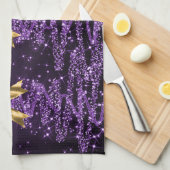 Christmas Sparkling Trees Purple Faux Gold Bow Geschirrtuch (Viertel Falte)