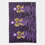 Christmas Sparkling Trees Purple Faux Gold Bow  Geschirrtuch (Vertikal)