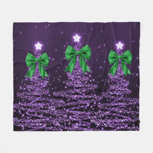 Christmas Sparkling Trees Purple Faux Green Bow Fleecedecke (Vorderseite (Horizontal))