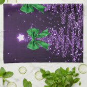 Christmas Sparkling Trees Purple Faux Green Bow Geschirrtuch (Gefaltet)
