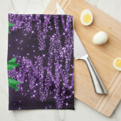 Christmas Sparkling Trees Purple Faux Green Bow  Geschirrtuch (Viertel Falte)