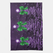 Christmas Sparkling Trees Purple Faux Green Bow  Geschirrtuch (Vertikal)