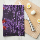 Christmas Sparkling Trees Purple Faux Red Bow Geschirrtuch (Viertel Falte)