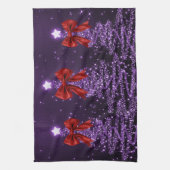 Christmas Sparkling Trees Purple Faux Red Bow Geschirrtuch (Vertikal)