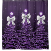Christmas Sparkling Trees Purple Faux Silver Bow Duschvorhang (Vorderseite)