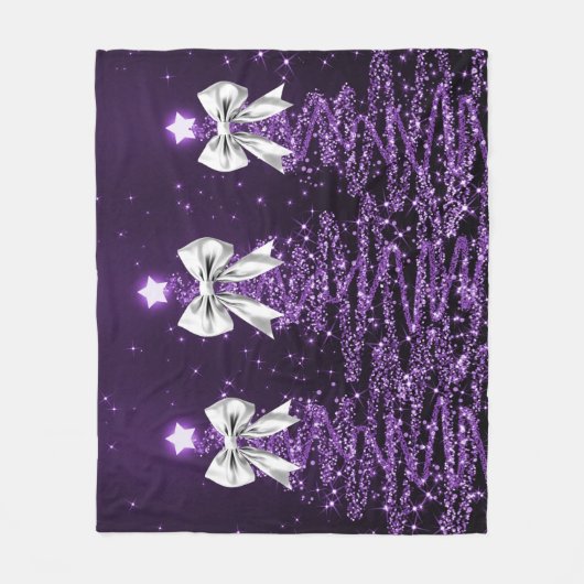 Christmas Sparkling Trees Purple Faux Silver Bow Fleecedecke (Vorderseite)