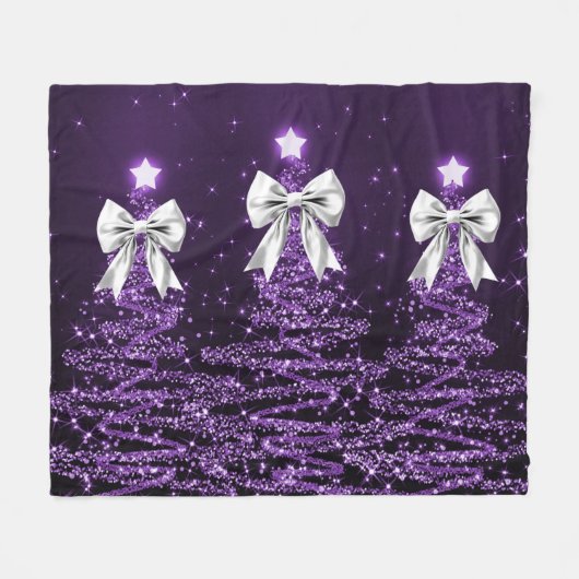 Christmas Sparkling Trees Purple Faux Silver Bow Fleecedecke (Vorderseite (Horizontal))