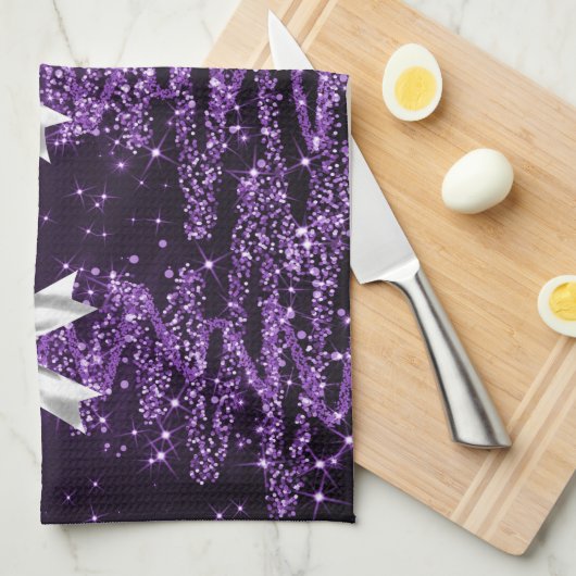 Christmas Sparkling Trees Purple Faux Silver Bow Geschirrtuch (Viertel Falte)