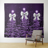 Christmas Sparkling Trees Purple Faux Silver Bow Wandteppich (Beispiel (Horizontal))