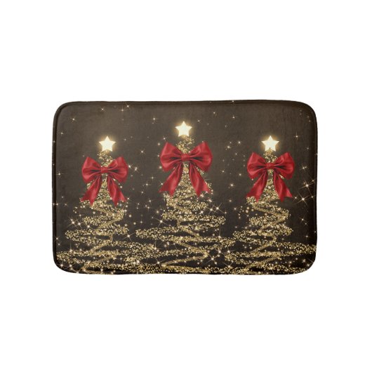 Christmas Sparkling Trees Red Gold Faux Bow Badematte (Vorderseite)