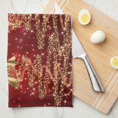 Christmas Sparkling Trees Red Gold Faux Bow Geschirrtuch (Viertel Falte)