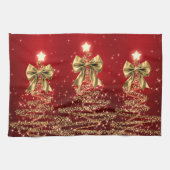 Christmas Sparkling Trees Red Gold Faux Bow  Geschirrtuch (Horizontal)