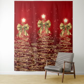 Christmas Sparkling Trees Red Gold Faux Bow Wandteppich (Beispiel)