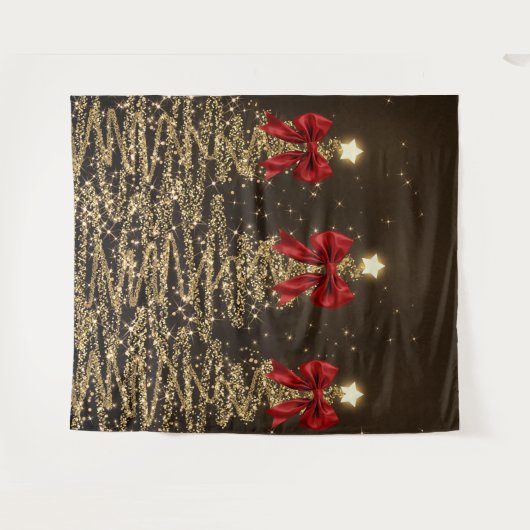 Christmas Sparkling Trees Red Gold Faux Bow Wandteppich (Vorderseite (Horizontal))