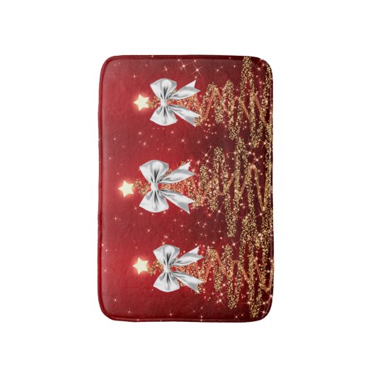 Christmas Sparkling Trees Red Gold Silver Bow Badematte (Vorderseite Vertikal)