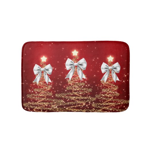 Christmas Sparkling Trees Red Gold Silver Bow  Badematte (Vorderseite)