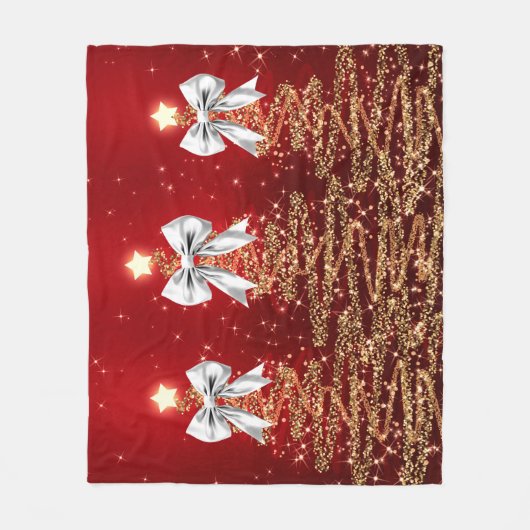 Christmas Sparkling Trees Red Gold Silver Bow Fleecedecke (Vorderseite)