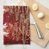 Christmas Sparkling Trees Red Gold Silver Bow Geschirrtuch (Viertel Falte)