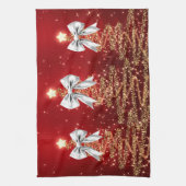 Christmas Sparkling Trees Red Gold Silver Bow Geschirrtuch (Vertikal)