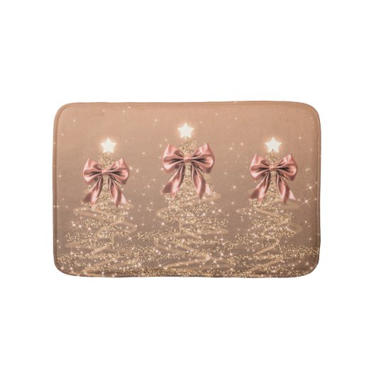 Christmas Sparkling Trees Rose Gold Faux Bow Badematte (Vorderseite)