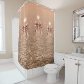 Christmas Sparkling Trees Rose Gold Faux Bow Duschvorhang (Beispiel)