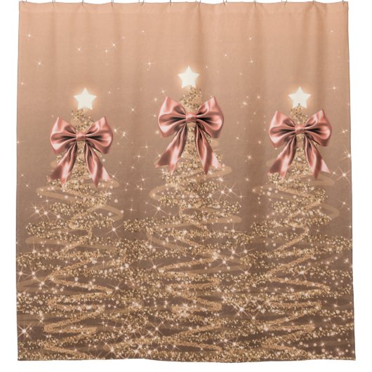 Christmas Sparkling Trees Rose Gold Faux Bow Duschvorhang (Vorderseite)