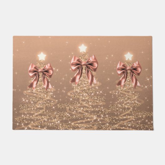 Christmas Sparkling Trees Rose Gold Faux Bow Fußmatte (Vorderseite)