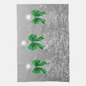 Christmas Sparkling Trees Silver Faux Green Bow Geschirrtuch (Vertikal)