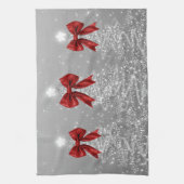Christmas Sparkling Trees Silver Faux Red Bow Geschirrtuch (Vertikal)