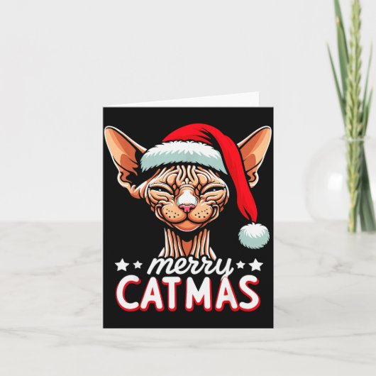 Christmas Sphynx Cat Merry Catmas Santa Hat Xmas Karte (Vorderseite)