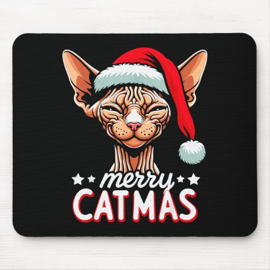 Christmas Sphynx Cat Merry Catmas Santa Hat Xmas Mousepad (Vorne)