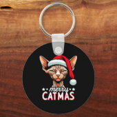 Christmas Sphynx Cat Merry Catmas Santa Hat Xmas  Schlüsselanhänger (Vorderseite)