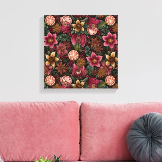 Christmas Spice & Floral Botanical Pattern Leinwanddruck (Insitu (Wohnzimmer))