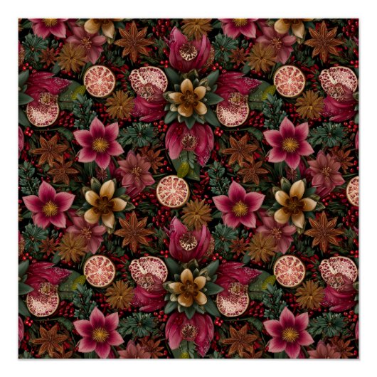 Christmas Spice & Floral Botanical Pattern Poster (Vorderseite)