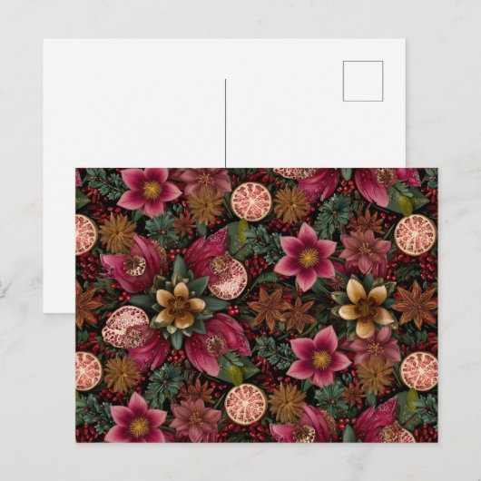 Christmas Spice & Floral Botanical Pattern Postkarte (Vorne/Hinten)