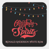Christmas Spirits Custom Name Holiday Lights Black Quadratischer Aufkleber (Vorderseite)