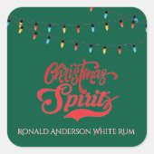 Christmas Spirits Custom Name Holiday Lights Green Quadratischer Aufkleber (Vorderseite)