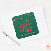 Christmas Spirits Custom Name Holiday Lights Green Quadratischer Aufkleber (Umschlag)