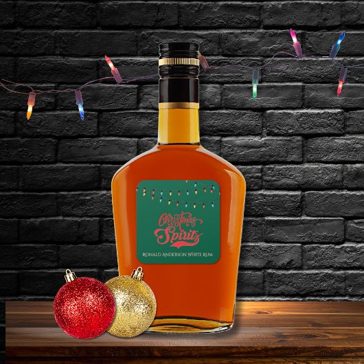 Christmas Spirits Custom Name Holiday Lights Green Quadratischer Aufkleber