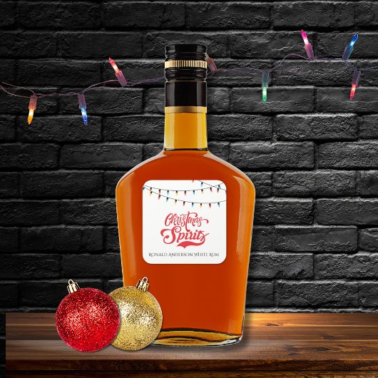 Christmas Spirits Custom Name with Holiday Lights  Quadratischer Aufkleber