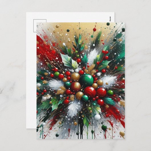 Christmas Splatter / White Bursts Feiertagspostkarte (Vorne/Hinten)