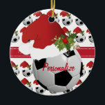 Christmas Sport Soccer Ball Santa Hat Keramikornament<br><div class="desc">Soccer Ball / Futbol Christmas Ornament you can personalize. 100 Prozent Customizable. Ready to Fill in the box(es) or Click on the CUSTOMIZE button to add, move, delete, resize or change any of the font or graphics. Made with high resolution vector and/or digital graphics for a professional print. ANMERKUNG: (THIS...</div>