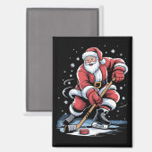Christmas Sports Santa Plays Ice Hockey Xmas  Magnet (Vorderseite/Rückseite)