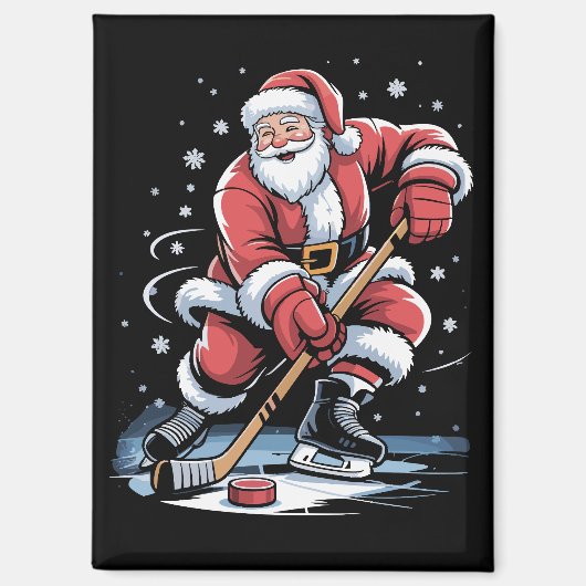 Christmas Sports Santa Plays Ice Hockey Xmas  Magnet (Vorderseite)