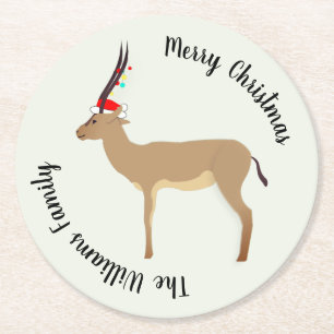 Christmas Springbok Runder Pappuntersetzer