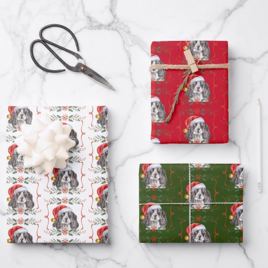Christmas Springer Spaniel Dog Geschenkpapier Set (Vorderseite)