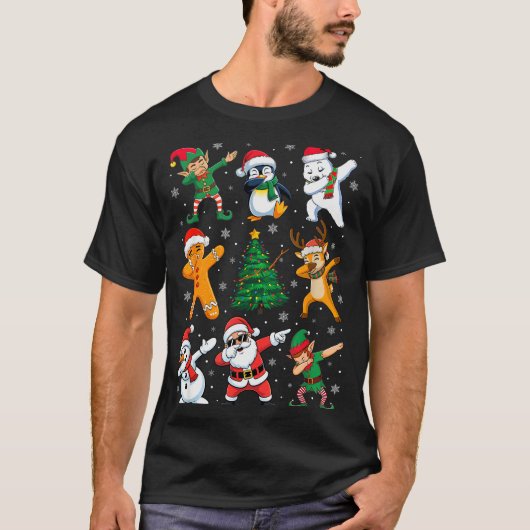 Christmas Squad Dabbing Santa Elf Family Matching T-Shirt (Vorderseite)