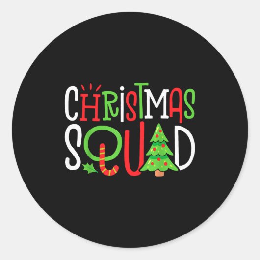 Christmas Squad Funny Xmas Tree Family Matching Pa Runder Aufkleber (Vorderseite)
